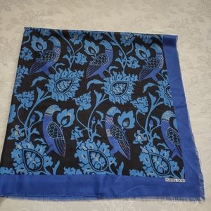 Vintage Norma Dori royal blue birds floral tapestry large scarf wrap
